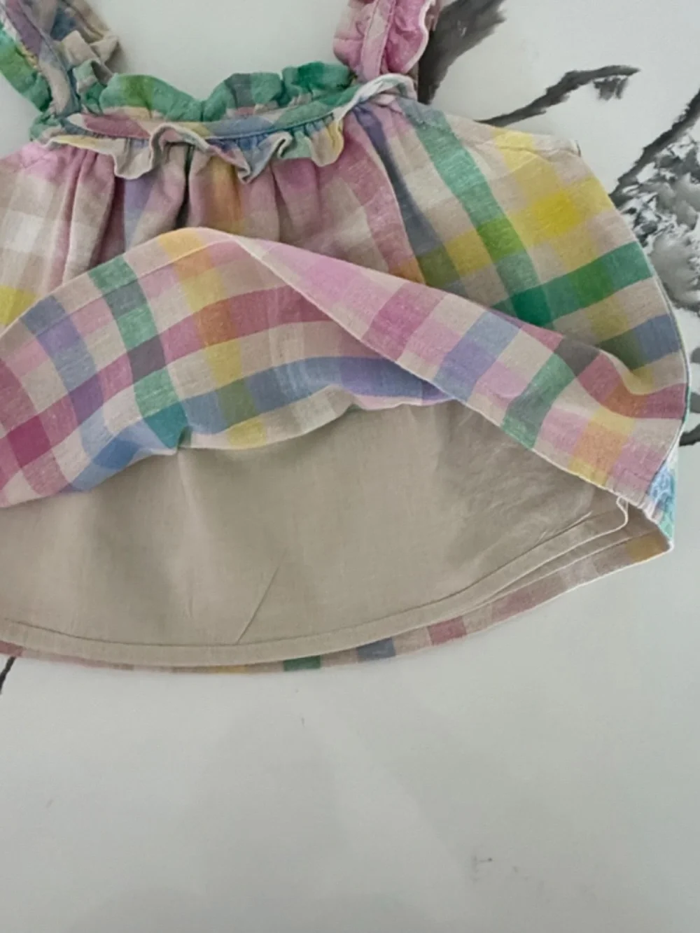 GAP Linen Blend Plaid Shorts & Top NWOT Yellow Ruffle Tee 3T Girls